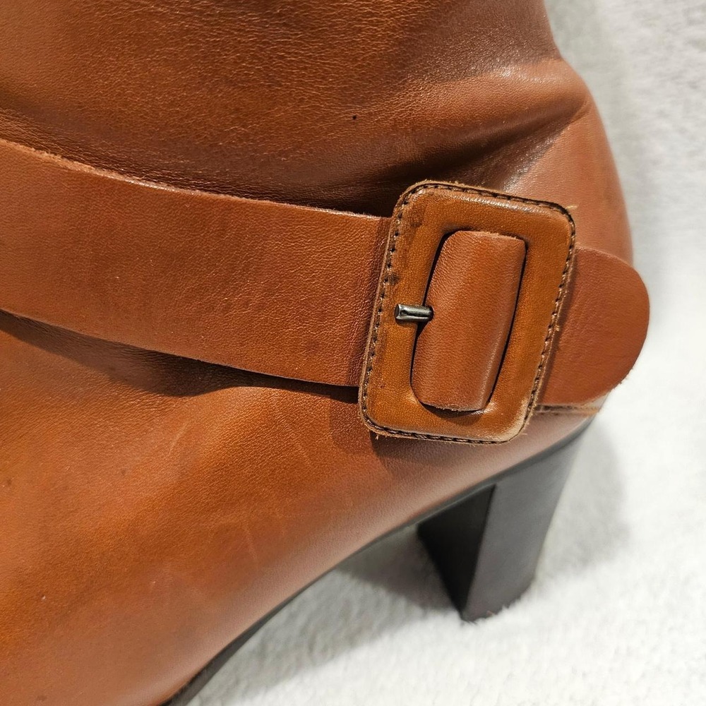 Antonio Melani Toffee Brown leather boots with square toe and buckle design, - Picture 3 of 8